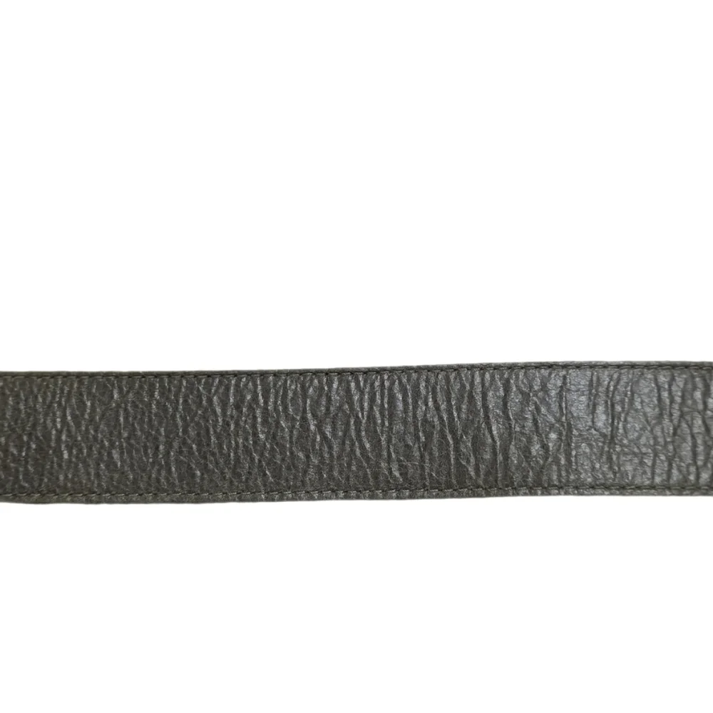 Vintage Elite Olive Green Leather Belt Embellished Buckle 35